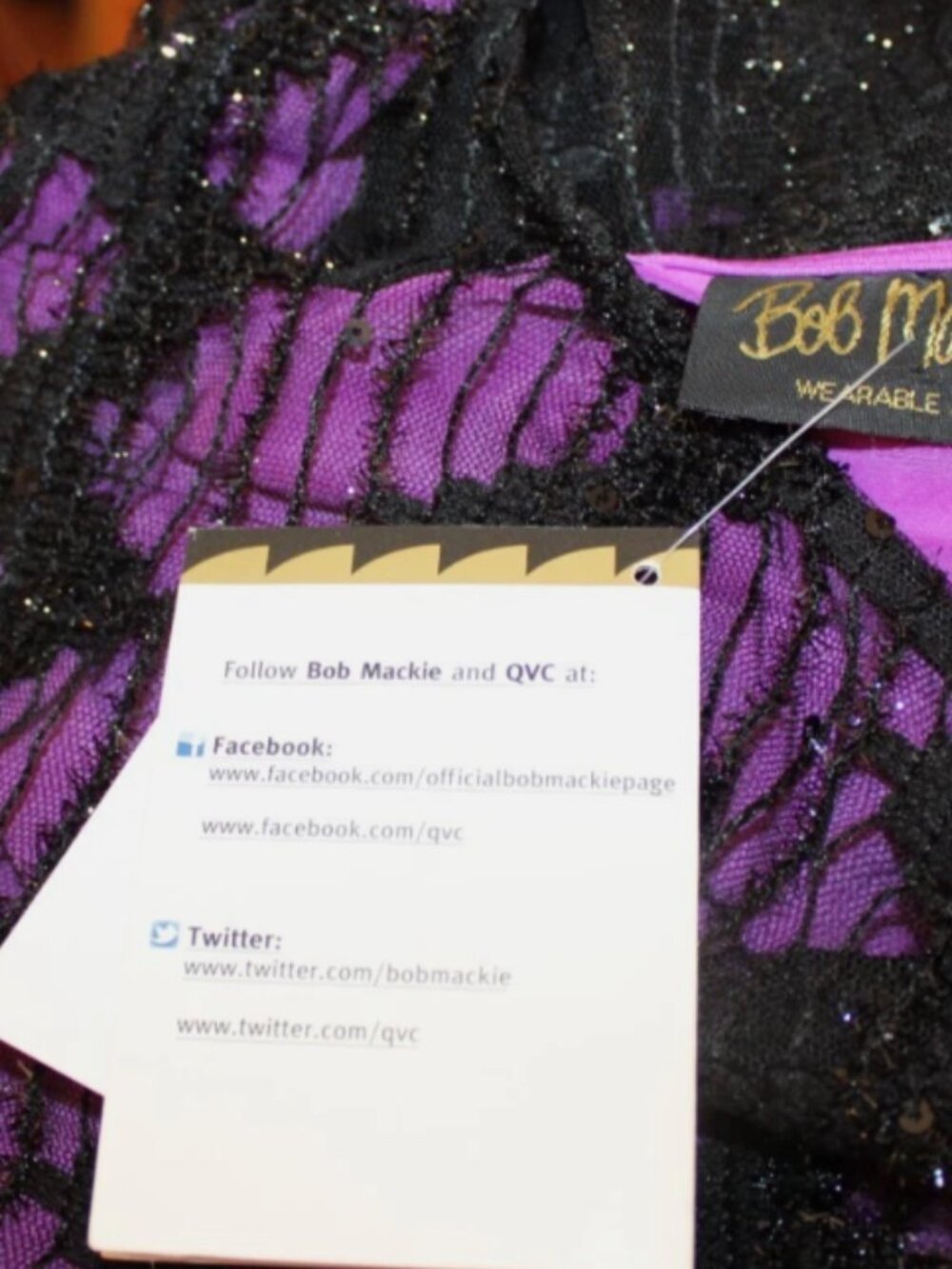 NWT Bob Mackie Wearable Art 1X Purple Black Chevron Sequin Lace Tunic Top - Picture 7 of 8